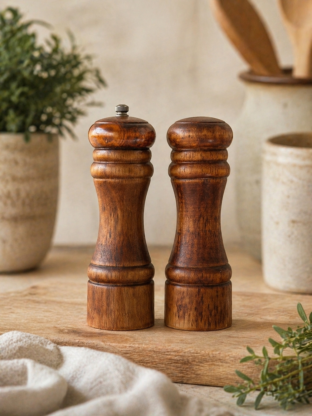 Wooden Salt and Pepper Mill Set - Warm Brown